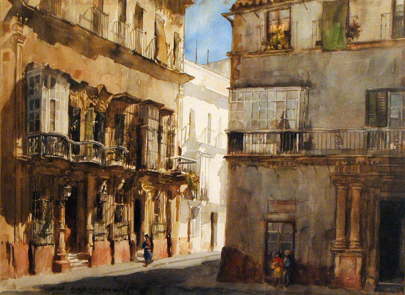 Palacio del Marqués de la Candia. Acuarela. Juan Lara Izquierdo. Palacio del Marqués de la Candia. Sede de la Academia de Bellas Artes. Acuarela. Juan Lara Izquierdo