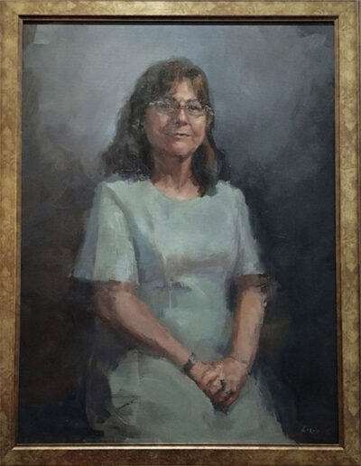 Retrato de Carmen Cebrián González. Presidenta de la Academia 2015-2019. María Fernández Lizaso. Óleo/lienzo 60 X 80 cm.