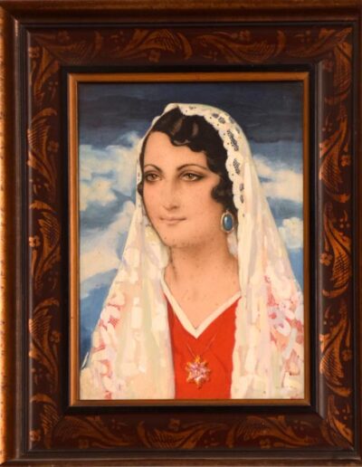 Mujer con Mantilla. Enrique Ochoa. Témpera/ papel. 49 x 40 cm.